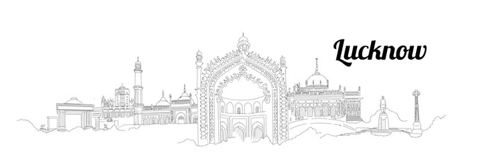 LUCKNOW city vector panoramic hand drawing illustration