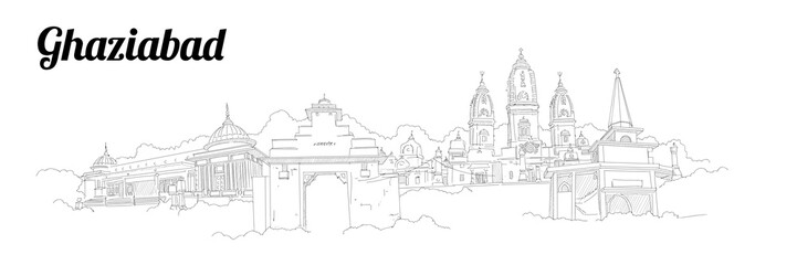 Ghaziabad city vector panoramic hand drawing sketch illustration