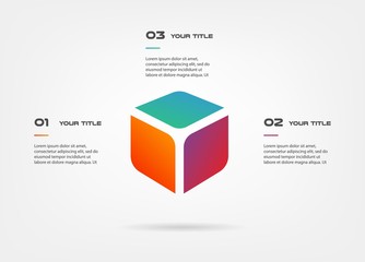 3d blocks infographics step by step. Element of chart, graph, diagram with 3 options - parts, processes, timeline. Vector business template for presentation, workflow layout, annual report, web design - obrazy, fototapety, plakaty