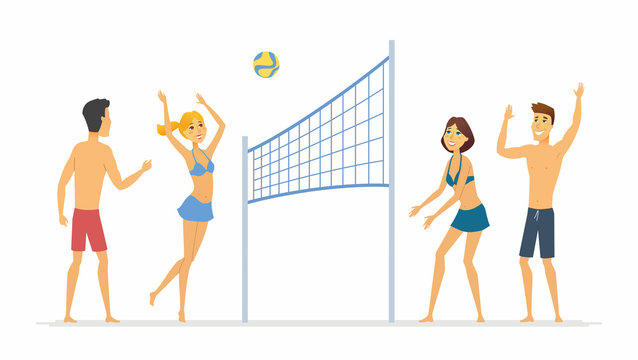 Beach volleyball - cartoon people character isolated illustration