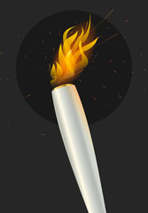 Silver torch flame, on dark abstract background. Championship icon, a symbol of victory. Isolated vector illustration