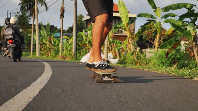 skateboarder gonna surf spot on skateboard. Skateboarding lifestyle