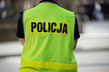 Polish policeman in reflective vest