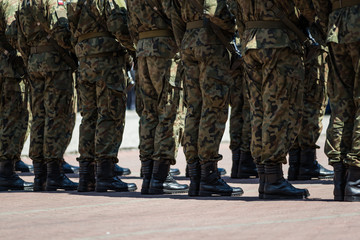 Soldiers in masking camouflage uniforms on parade