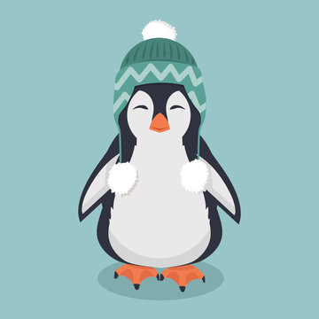 Cute penguin  with wool hat vector