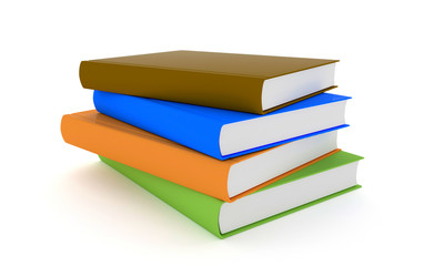 3d rendering stack of books of school textbooks of different color bindings on white isolated background