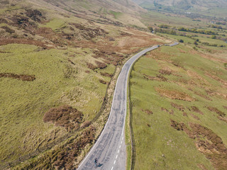 Countryside Road Hills Above Drone Aerial View Landscape Edale Peak district 