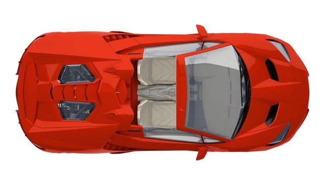 Red Sports Car Top View Isolated On White