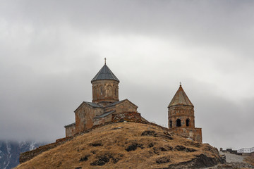 Holy Trinity Church near the village of Gergeti in Georgia