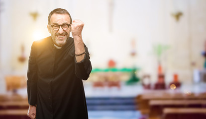 Priest religion man irritated and angry expressing negative emotion, annoyed with someone at church