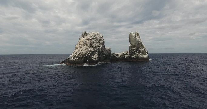 Aerial shots of roca partida rock, revillagigedo archipelago, Mexican pacific.