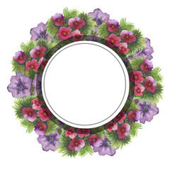 Flower frame with a watercolor. Greeting card. Basis for the designer