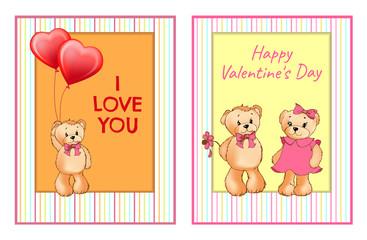 I Love You and Me Teddy Bears Vector