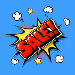 Sale web banner. Pop art comic sale promotion poster. Bang explosive.
