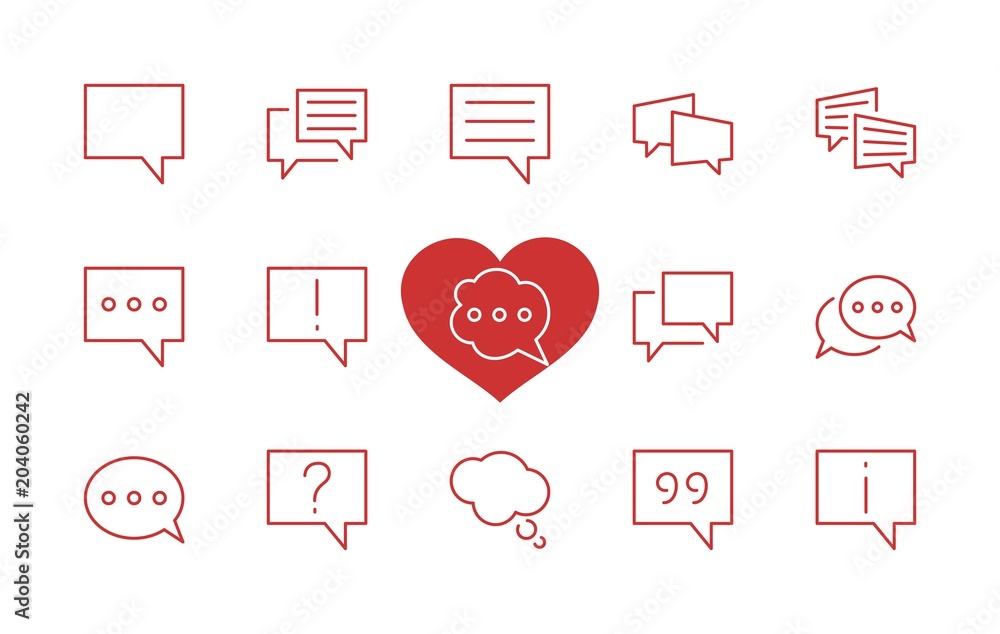 Poster set of speech bubble chat vector lines of icons. editable move. 32x32 pixels.
