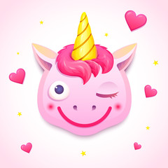 Emoji unicorn face, vector illustration