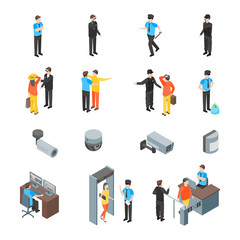 Obraz na płótnie Canvas Security System People and Equipment 3d Icons Set Isometric View. Vector