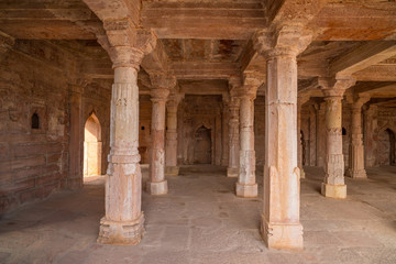 Mandu India, afghan ruins of islam kingdom, mosque monument and muslim tomb, interior details.