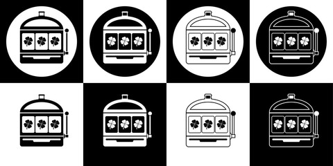 Fototapeta na wymiar Black and white four-leaf clover slot machine icon set