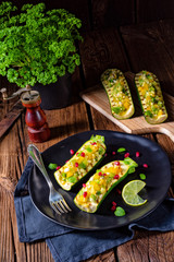 grilled zucchini stuffed with sheep's cheese and paprika.