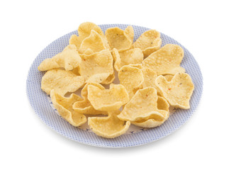 Indian Street Fried Heart Shaped Yellow Snack isolated on White Background