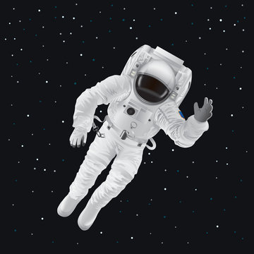 Spaceman in Pressure Suit out in Space among Stars