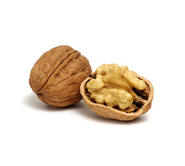 cracked walnut isolated on the white