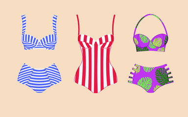Three retro vintage swimsuits 