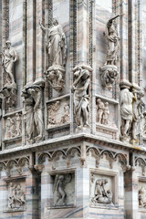 Decoration at facade of Milan cathedral, Italy