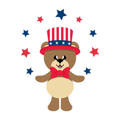 4 july cartoon cute bear in hat with stars