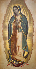 Obraz premium Bolonia, Włochy - 18 kwietnia 2018: Farba Matki Boskiej z Guadalupe w kościele kościelnym San Benedetto Francisco Antonio Vallejo (1772).