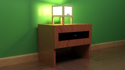 Lamp on a wooden comodin - 3D rendering