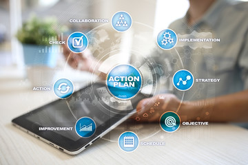 Fototapeta premium Action plan on the virtual screen. Planning concept. Business strategy.