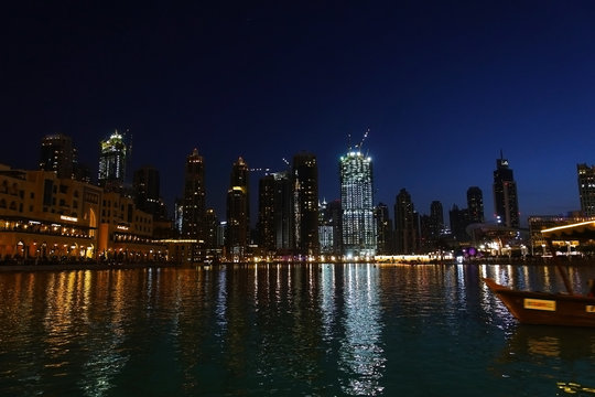 Dubai downtown night scene landscape, famous place to visit, UAE
