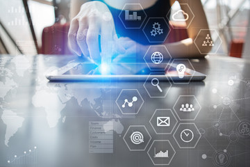 Business concept background. Virtual screen with empty space for text. Internet and technology.