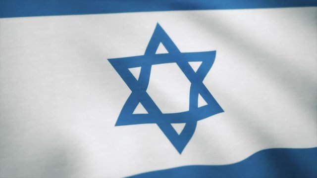 Realistic flag of Israel waving with highly detailed fabric. Flag of Italia background