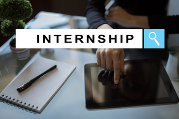 Internship text on virtual screen. Business, education and internet concept.?