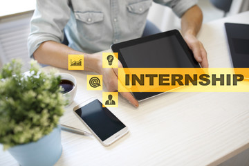 Internship text on virtual screen. Business, education and internet concept.?