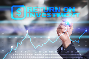 ROI, Return on investment business and technology concept. Virtual screen background.