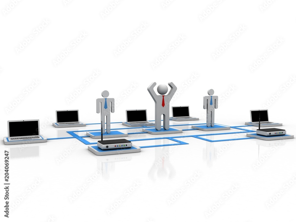 Poster 3d rendering network and internet communication concept