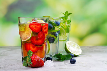 Fresh summer lemonade mojitos outdoor