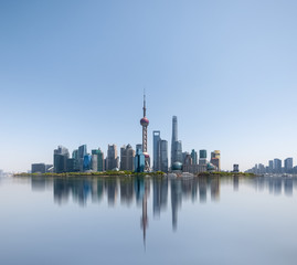 Fototapeta na wymiar shanghai skyline reflected in huangpu river