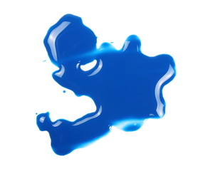 Spilled blue watercolor puddle isolated on white background