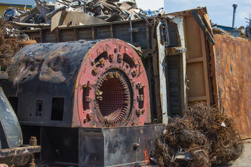 car disassembly, used cars; Piles of used cars disassembled in a cemetery yard car recycling center