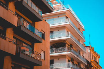 Modern European apartment buildings and balconies