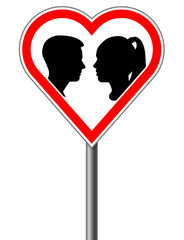 Road sign, Valentine's heart