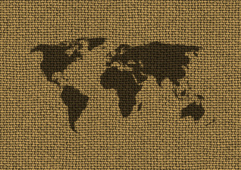 Brown realistic fabric, world map