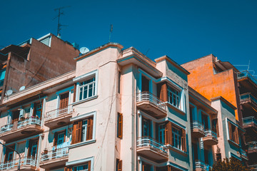 Vintage European apartment building street corner