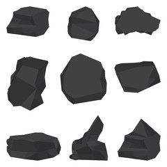 Coal stones set. Flat vector cartoon illustration. Objects isolated on white background.