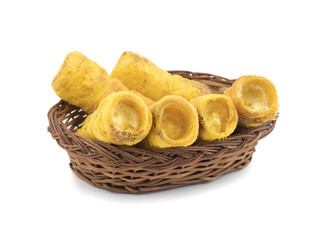 Sweet Dish Puff Roll with Cream Also Know As Homemade Cream Roll, Bakery Food Isolated on White Background